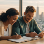 un couple heureux assis ensemble